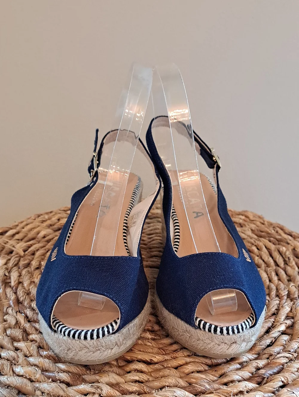 NWOT Viscata Womens Gavina Navy Canvas Espadrille Slingback Wedge Sandals 39/8.5